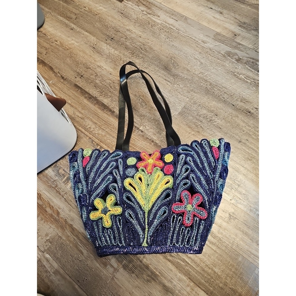 Chicos Straw Floral Handbag Beach Vacation boho summer pool beach
